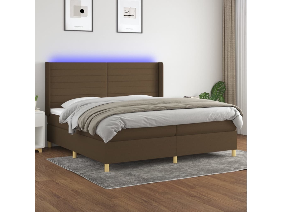 Vidaxl Cama Box Spring C/ Colchão/led 200x200cm Tecido Castanho-escuro
