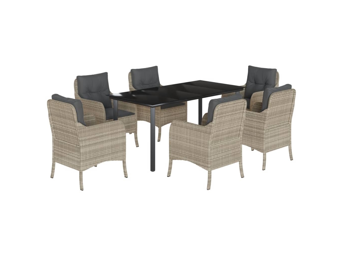 Conjunto de 7 Jantar para Jardim com Almofadões Vime Pe Cinza Claro MAISON EXCLUSIVE