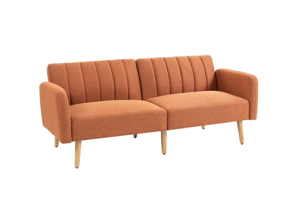 Este Sofá Conversível De Dois Lugares Apresenta Um Design Escandinavo, Encosto Ajustável Em Três Posições, Pés De Madeira E Tecido Marrom Com Textura