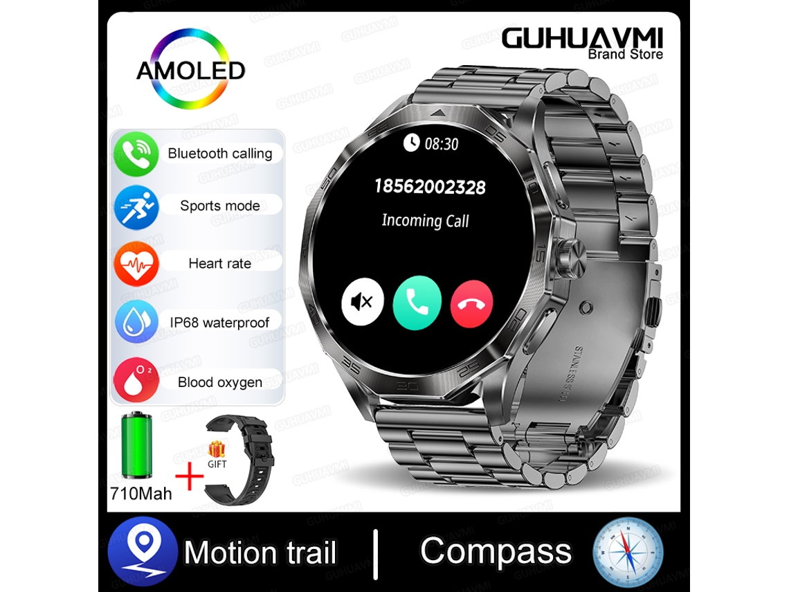 Smartwatch , Tela Sensível Ao Toque Amoled Hd De 1,85 Polegadas (360360), Gps Mdug (aço Preto)