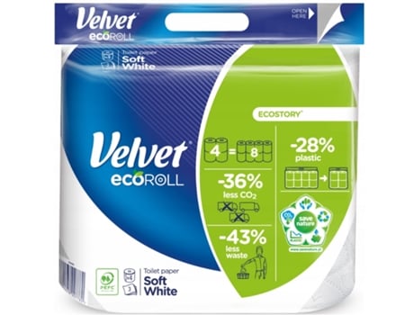 Papel higiênico ecológico Velvet Ecoroll macio branco, 4 rolos