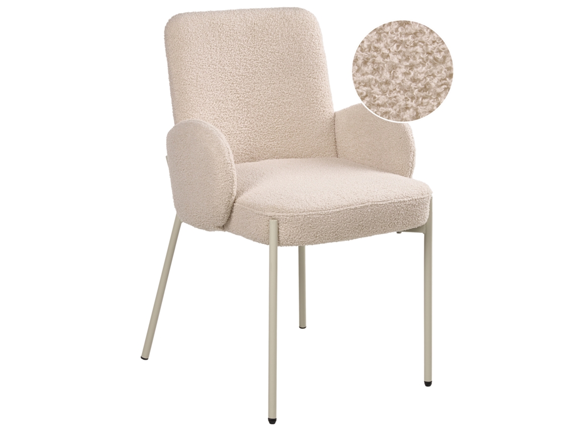 Silla Tapizada Con Reposabrazos Beliani Magee De Bouclé Beige 56x57x86