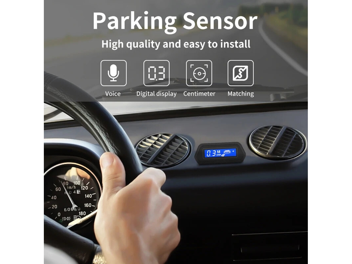 Sensor De Estacionamento Para Automóveis Pretos Com Monitor Led De Marcha-atrás Automático Parktronic, 4 Sensores, Sistema Detetor De Radar, Display C