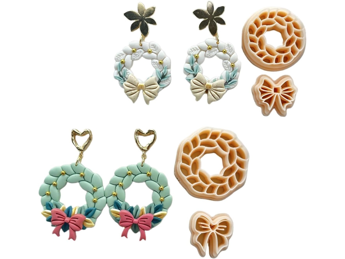 Conjunto de 4 Miniaturas de Brincos em Argila, com Estampa Floral. SFUSHOS