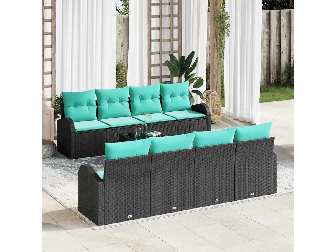 Vidaxl Conjunto De Sofás Com Almofada 9 Pcs Preto E Turquesa Vime Pe