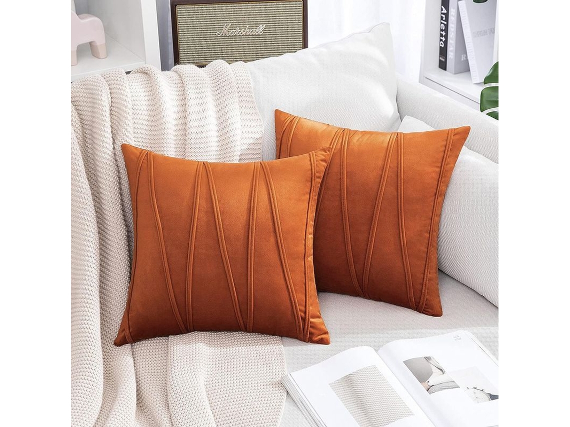Rebe-fundas De Almohada De Terciopelo Boho Otoño Suaves Decorativas Para Sofá Cama 18x18 Polegadas Laranja Pacote De 2