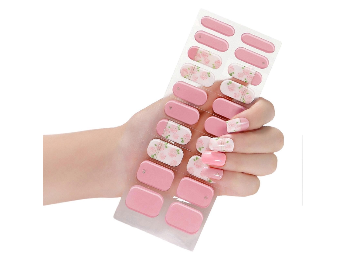 1 Conjunto de Adesivos de Unhas em Gel Semi-Curado com Lixa Preparatória, Palito de Madeira, Autoadesivos, Longa Duração, Brilhantes, para Lâmpada UV/LED, com Acabamento Completo GOKOCO