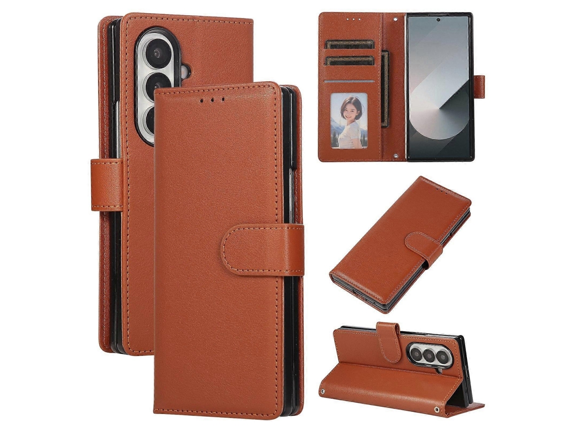 Capa Multifuncional De Couro Com 3 Compartimentos Para Cartões Para Samsung Galaxy Z Fold7 5g