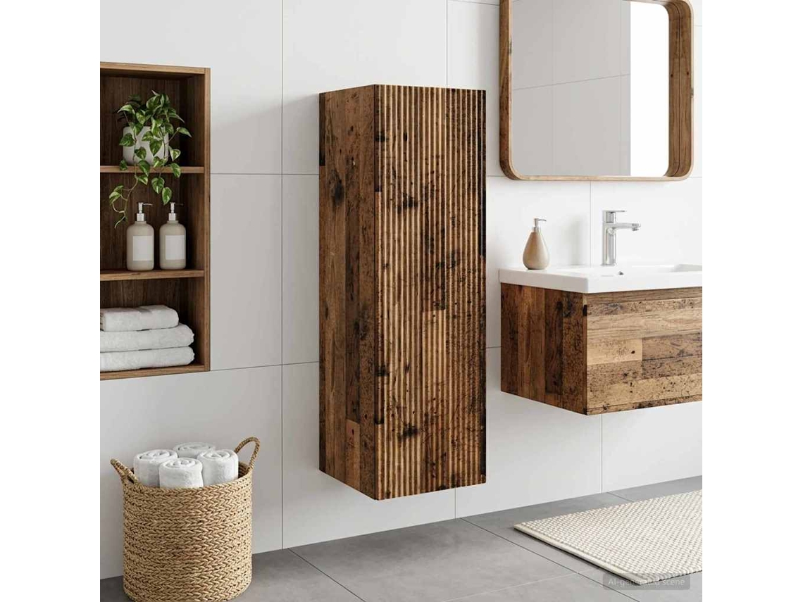 Vidaxl Gabinete De Banheiro Suspenso Madeira Antiga 33 X 34,5 X 60 Cm