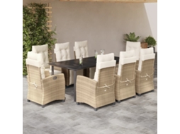 Conjunto 9 Peças Jantar P/ Jardim Com Almofadões Vime Pe Bege Dkd Home Decor