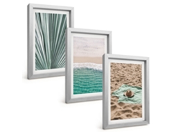 Composição De Quadrosvistas De Férias Na Praia E No Mar Moldura Prateada Imagens Para Um Quarto Infantil Espelharte (3 Peças 20x30 Cm)