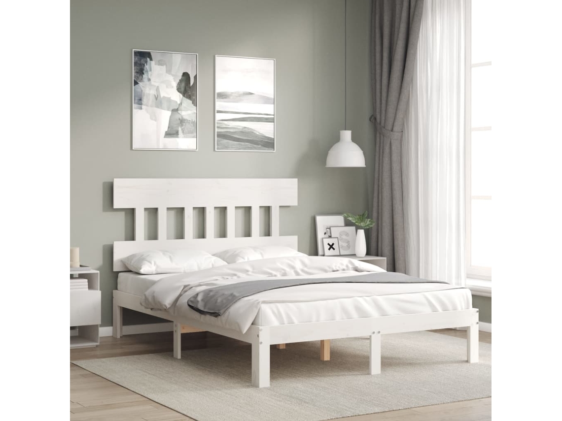Vidaxl Cama Sem Colchão 120x200 Cm Madeira de Pinho Maciça Branco