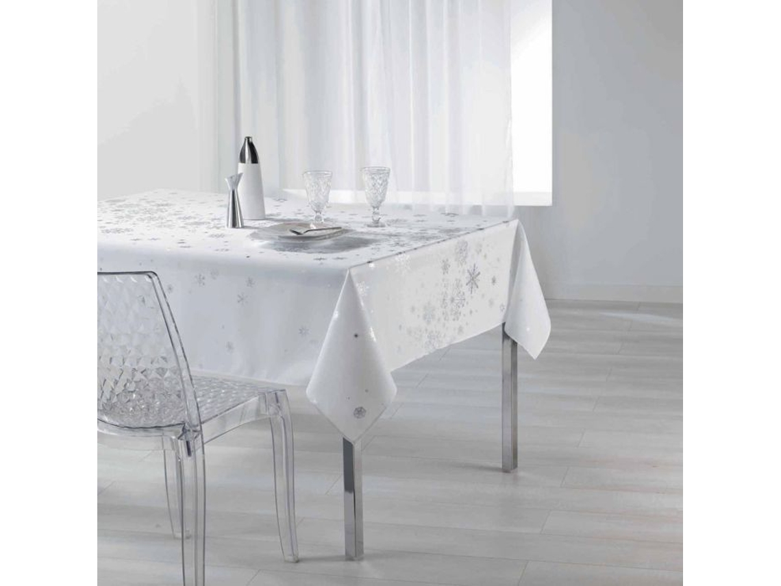 Suavidade Interna - Toalha De Mesa Retangular De Floco De Neve Resistente A Manchas E Rugas - 150 X 240 Cm - Branco E Prata