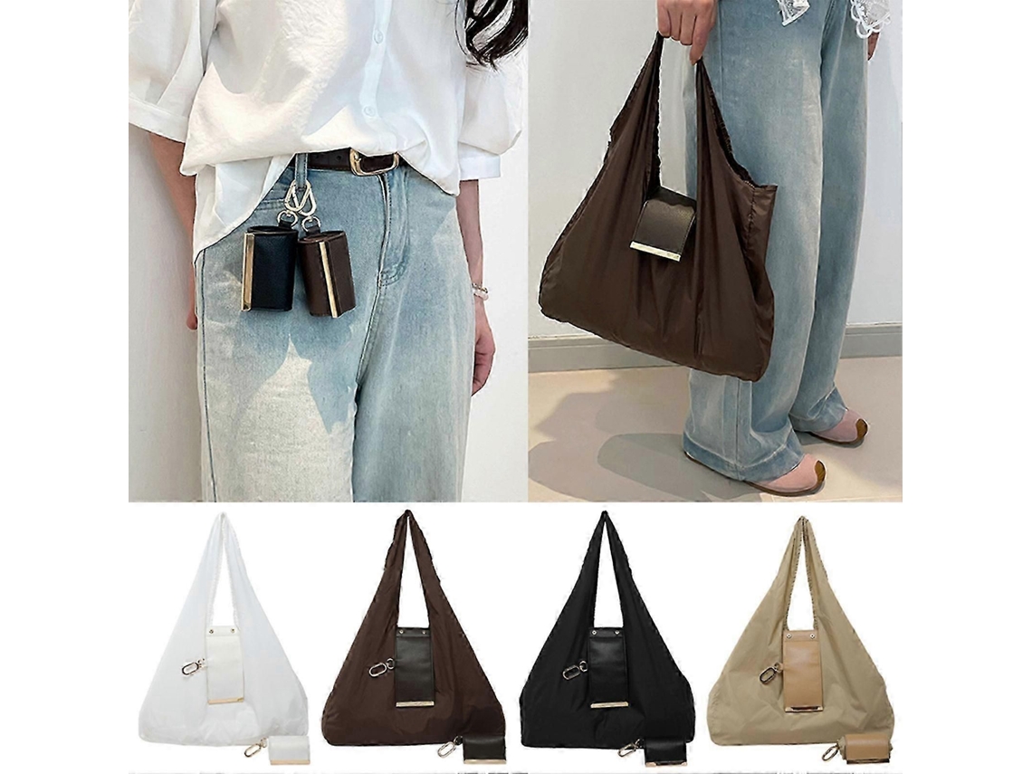 Bolsa de Compras Dobrável e Leve para Mulheres e Homens, Bolsa de Couro com Chaveiro, Dobrável, Reutilizável, para Compras e Viagens, Marrom. GOKOCO