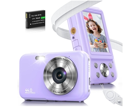 Câmara Digital para Crianças Compact VIGA EUROPE Dc406 Fdh 44Mp Zoom com Foco Automático 16X Tela de 2 4 Polegadas Roxo