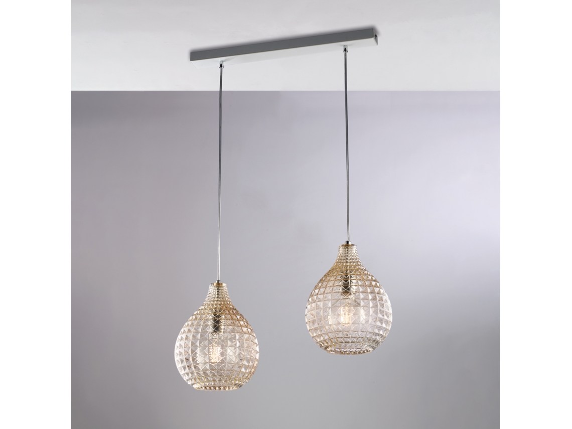 Diamante Calha Em Ferro Branco E Moldura Cromada Com Cabos Regulveis ??e Difusores Em Vidro Soprado Mbar Com Dec. 2 Efeitos De Cristal De Luz Belight