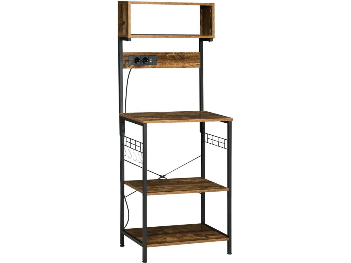 Estante de Cozinha Melamina de Madeira e Aço Cor Marrom Rústico e Preto 60x42x153 cm Homcom