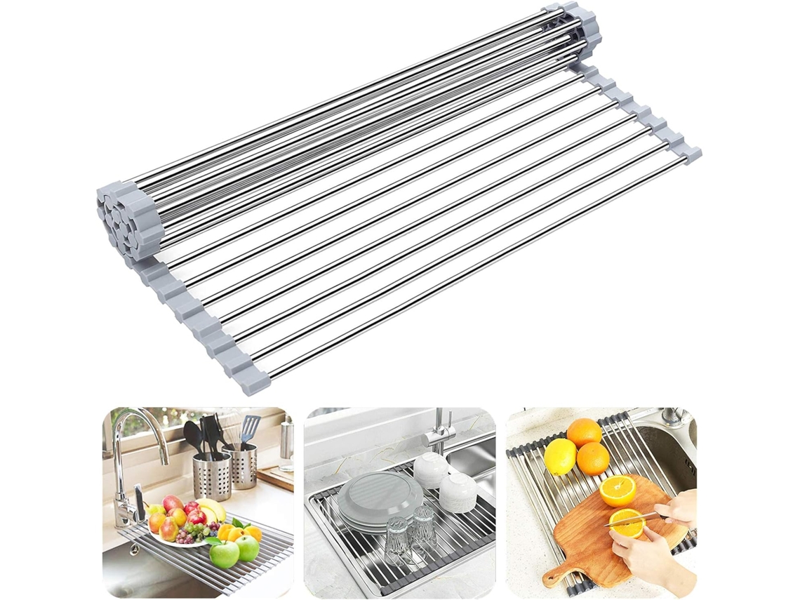Pia Rack, Pia Rack Enrolável, Multifuncional Dobrável Em Aço Inox Para Cozinha, -aquaforge