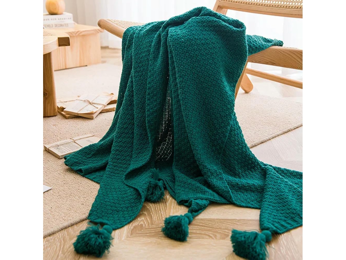 Mantas Nórdicas para Cama Sofá Colcha de Tricô Grosso Manta com Pompom Waffle Lisa em Relevo, Macio, Quente, I