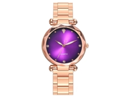 Relógio de Pulso Feminino Vansvar Moda Casual Quartzo com Rhinestones Roxo