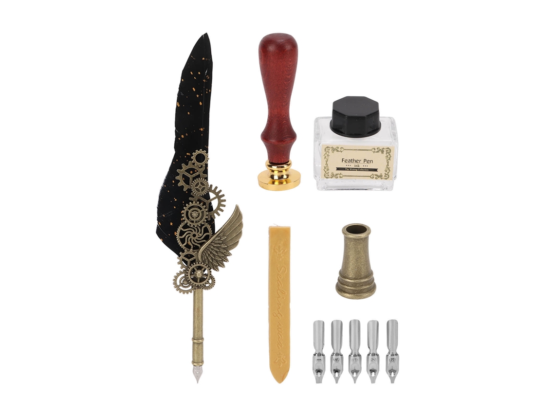 Jogo De Caneta Estilográfica Retrô, Elegante E Requintado, Com Ponta De Aço Inoxidável, Resistente Ao Desgaste, Cor Preta