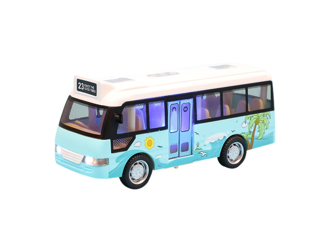 Ônibus De Cidade Com Som E Luz Para Crianças Brinquedo De Modelo Durável Com Portas Abertas Azul