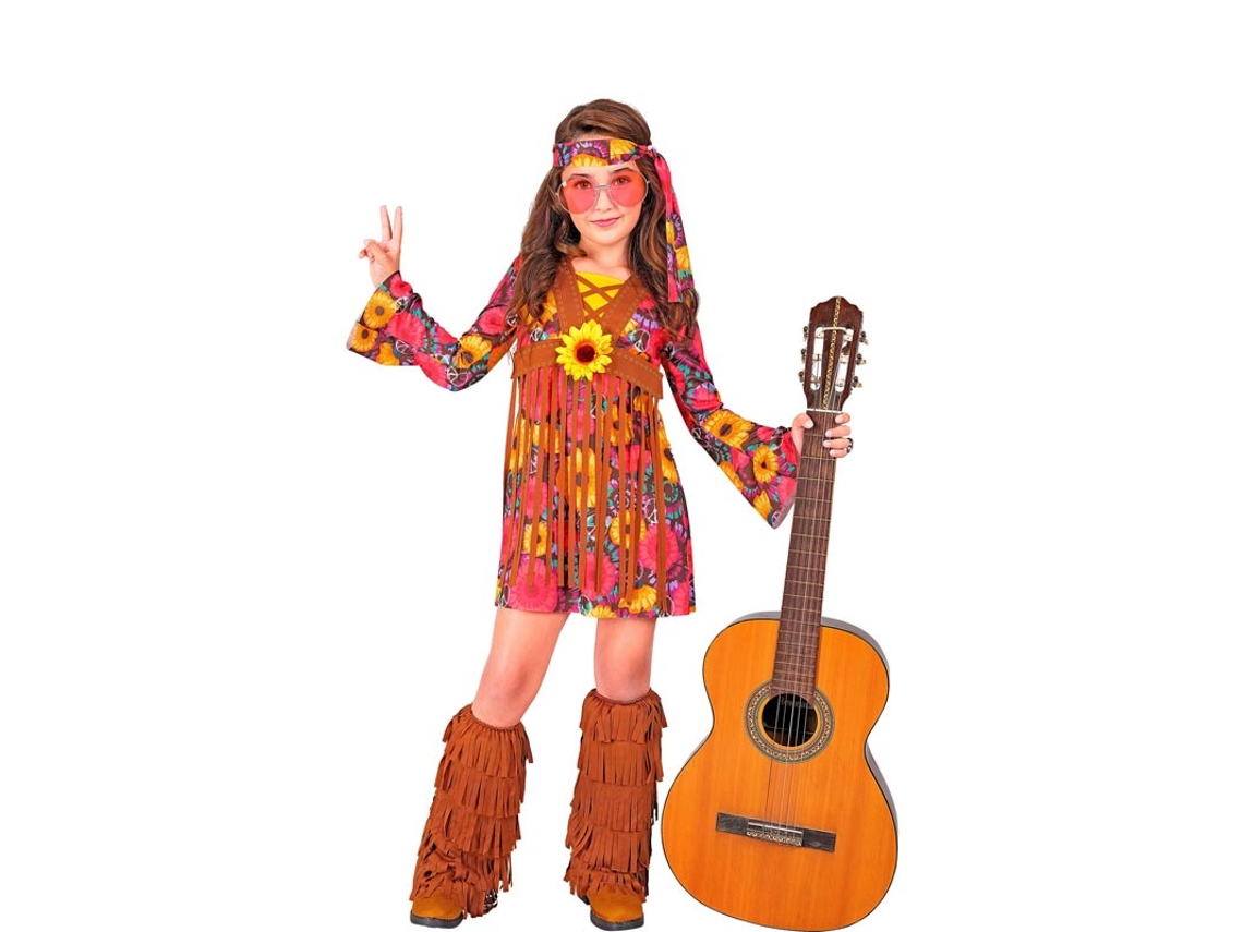 Fato de hippie floral com franjas para menina e adolescente