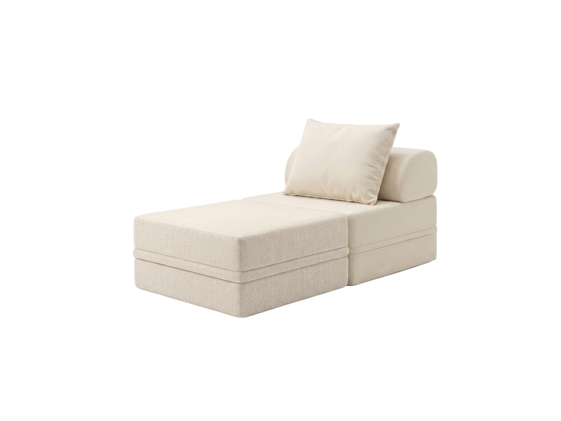 Sofá Modular 1 Lugar+ Puff Convertível Liso Bege SKOFFA