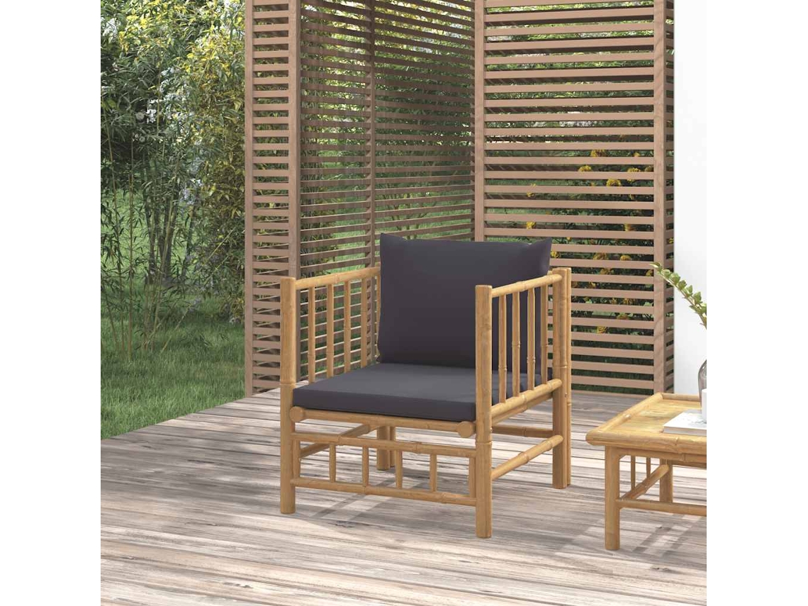 Vidaxl Sofá De Jardim Com Almofadões Bambu Cinzento-escuro