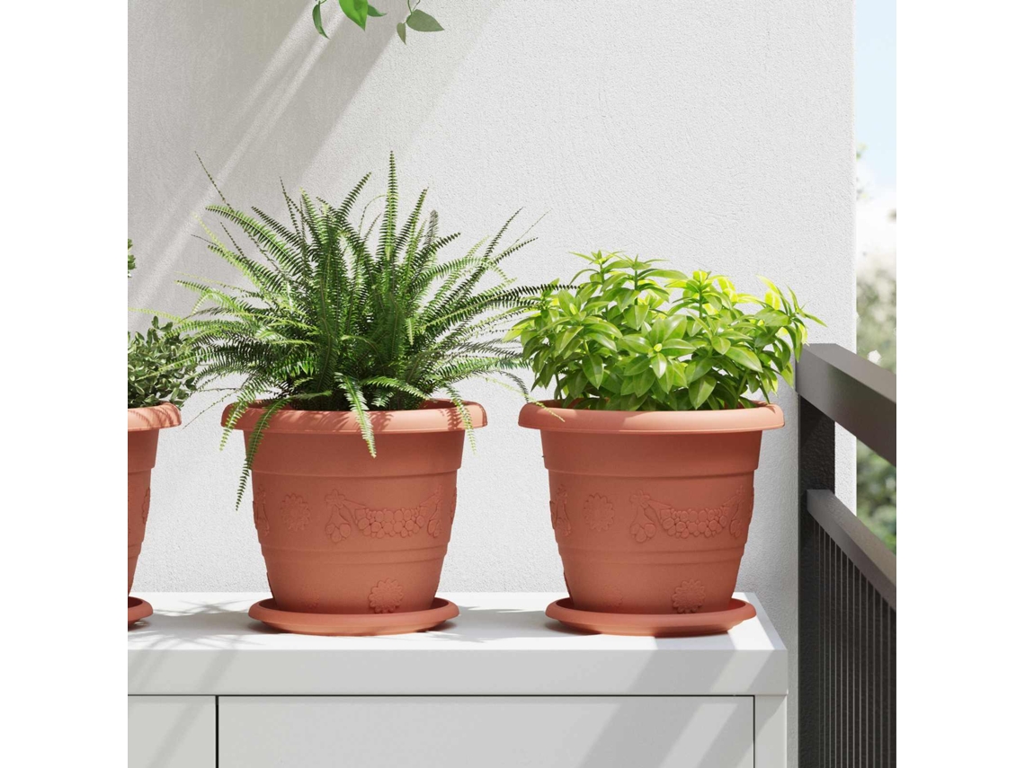 Vidaxl Vasos De Plantas 6 Unid. Vermelho Tijolo Ø 22 X 18 Cm Plástico