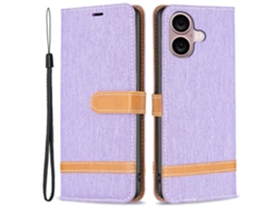 Capa Em Couro Pu Cor Roxo Para Apple Iphone 16