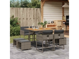 Vidaxl 9 Pcs Conjunto De Jantar P/ Jardim C/ Almofadões Vime Pe Cinza