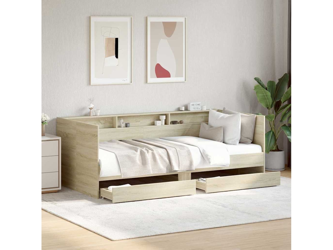 Vidaxl Sofá-cama Com Gavetas Sem Colchão 90x200 Cm Carvalho Sonoma