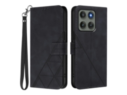 Capa De Couro Com Alça De Mão E Suporte Tipo Carteira Para Motorola Edge 60 Pro 5g, Preta