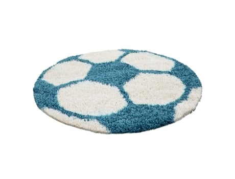 Fun Shaggy Futebol Tapete Infantil Pelo Comprido Redondo Ø 120cm Turquesa