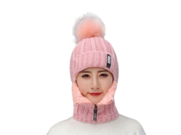 2026 gorro de Lana Tejido Invierno Mujer Antiviento Cremallera Con Cubrimanos Y Forro Polar Rosa