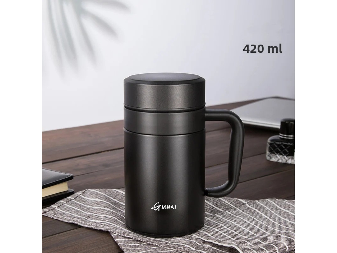 Caneca Térmica De Aço Inoxidável De Grande Capacidade (preta, 420 Ml), Ideal Para Uso Doméstico.