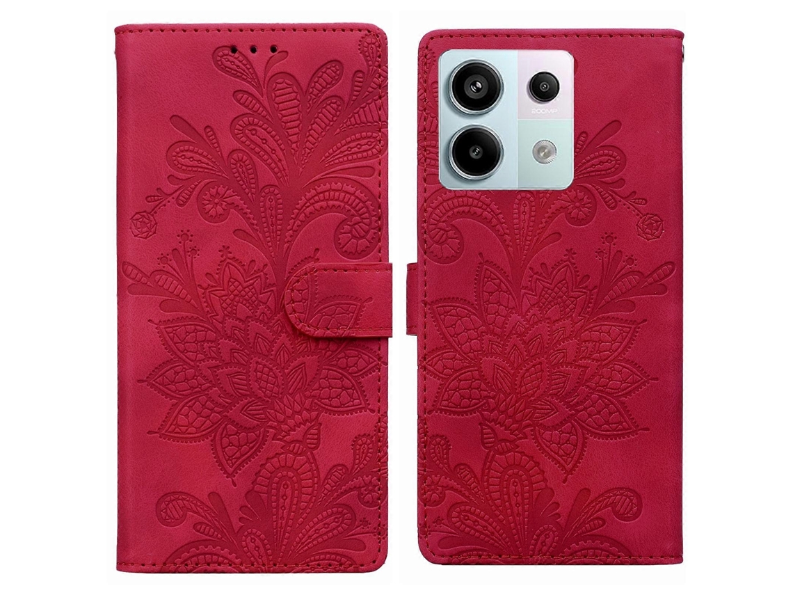 Capa De Celular De Pu Com Fivela Magnética E Estampa Floral De Renda E Alça De Pulso