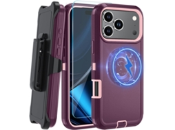 Capa Hexinyigjly Para Iphone 17 Pro Max Com Clip De Cinto, Proteção Tripla Contra Choques E Compatível Com Carregamento Magnético Vermelho Escuro