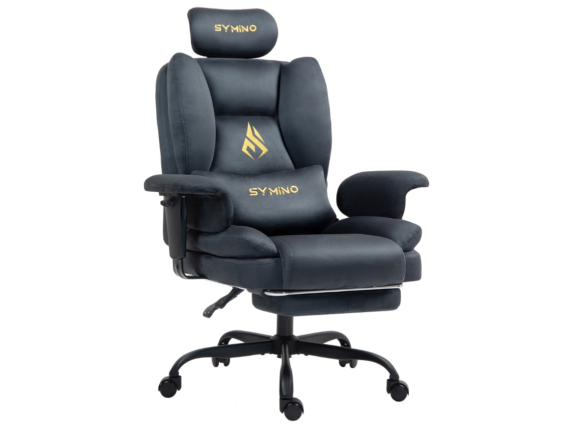Cadeira Gaming Symino, Camurça Sintética Stofos, Cadeira de Mesa Estilo Sofá Com Apoio para os Pés, Altura Ajustável, Cinzento