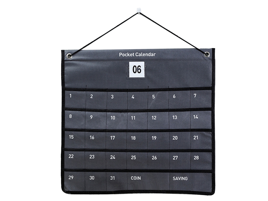 Baok-calendário De Bolso Pendente De Tecido Não Tecido Para Parede 44x42cm Cinza Para Quarto, Sala, Escritório Mensal