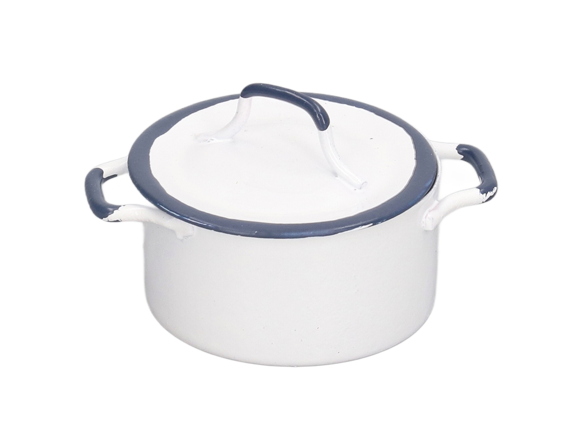 Primerox panela de Metal Miniatura 1:12 com Tampa para Cozinha de Casinha de Bonecas Azul e Branca