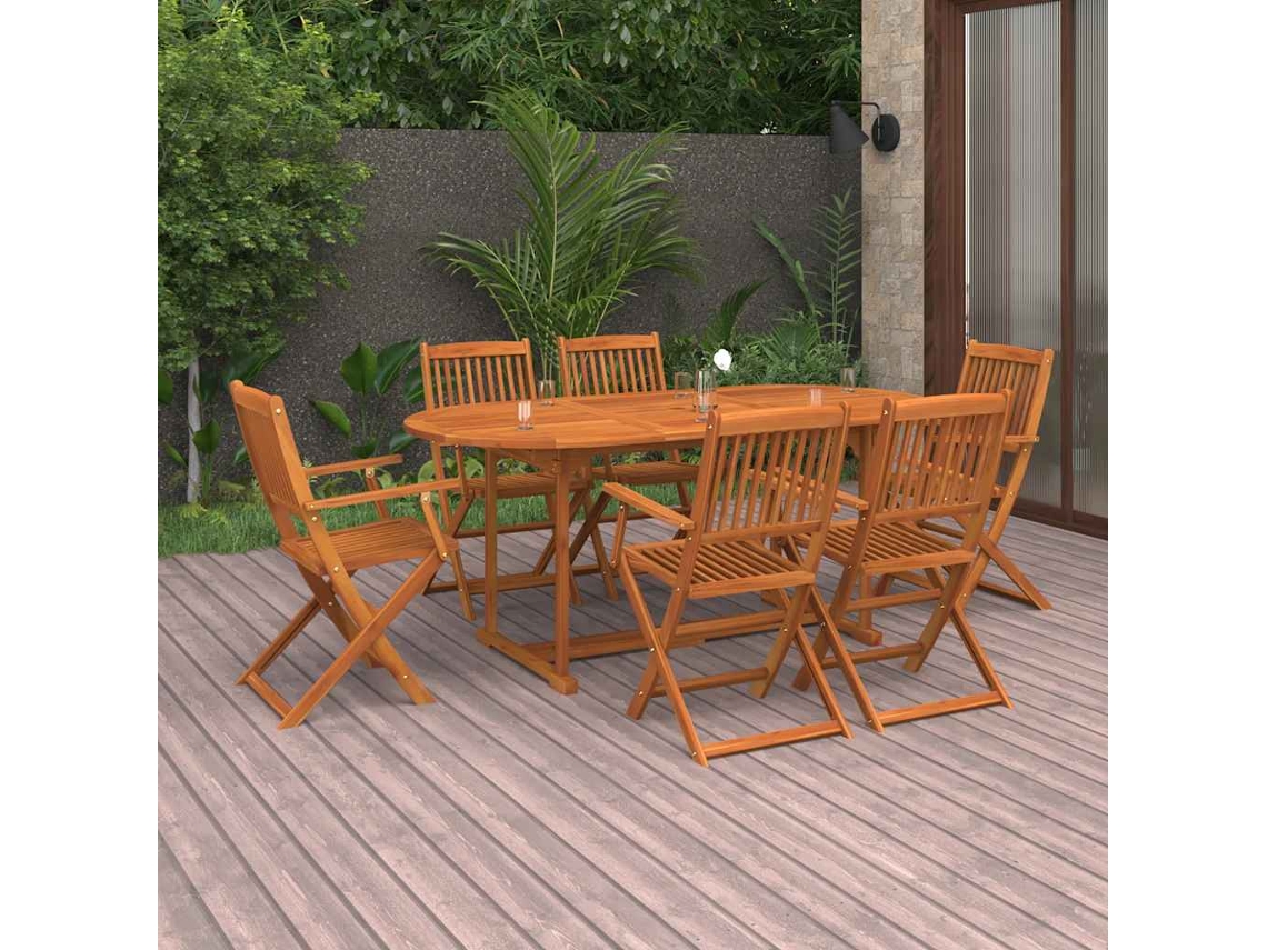 Vidaxl 7 Pcs Conj. De Jantar Para Jardim 180x90x75 Cm Acácia Maciça