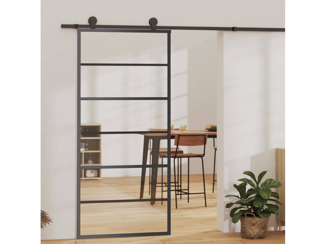 Vidaxl Porta Deslizante Em Vidro Esg E Alumínio 90x205 Cm Preto