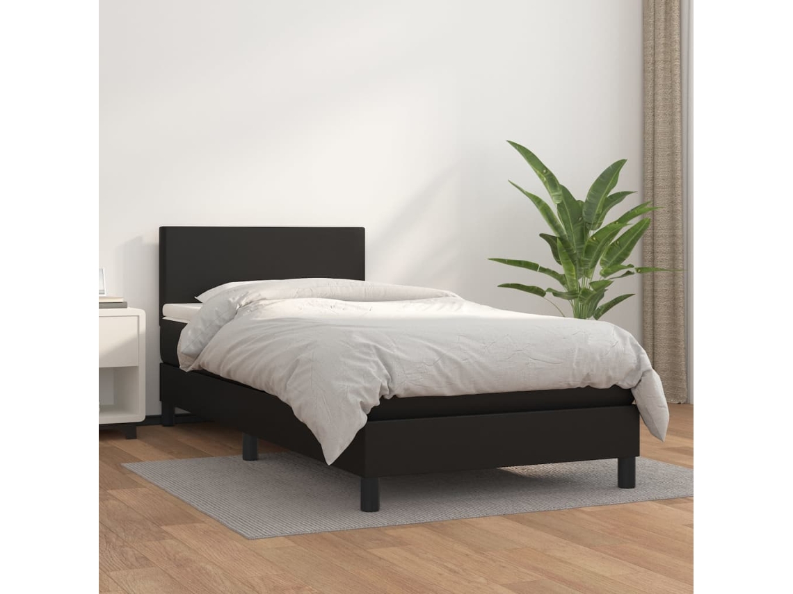 Cama Com Molas/colchão 80x200 Cm Couro Artificial Preto