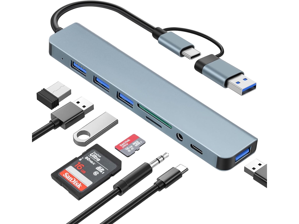 Hub Usb C 8 em 2 Extensor Usb com 4 Portas Usb 1 Hub Usbc Usb 3.0 Leitor de Cartão Tf/Sd Saída de Áudio de 3 5 Mm GERTIZ