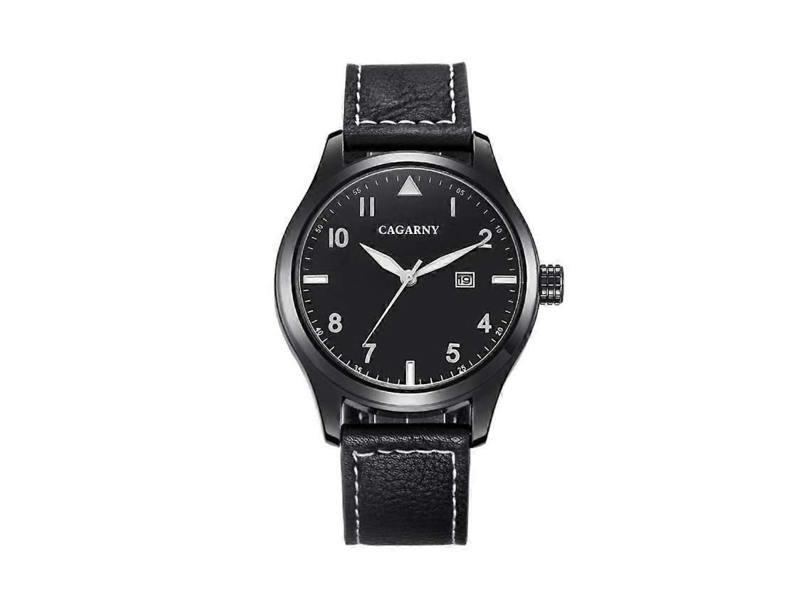 Relógio Masculino Cagarny 6862 Com Mostrador Redondo, Caixa Em Liga Metálica E Pulseira Em Couro Pu (preto).