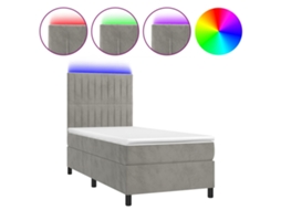 Cama Box Spring com Colchão LED 100x200 cm Veludo Cinzento Claro MAISON EXCLUSIVE