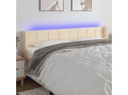 Vidaxl Cabeceira De Cama C/ Luzes Led Tecido 163x16x78/88 Cm Cor Creme