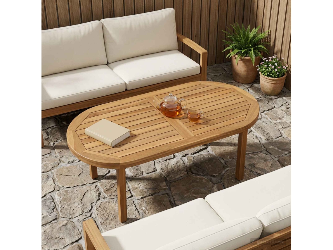 Vidaxl Tampo De Mesa Oval Madeira De Teca Sólida Natural